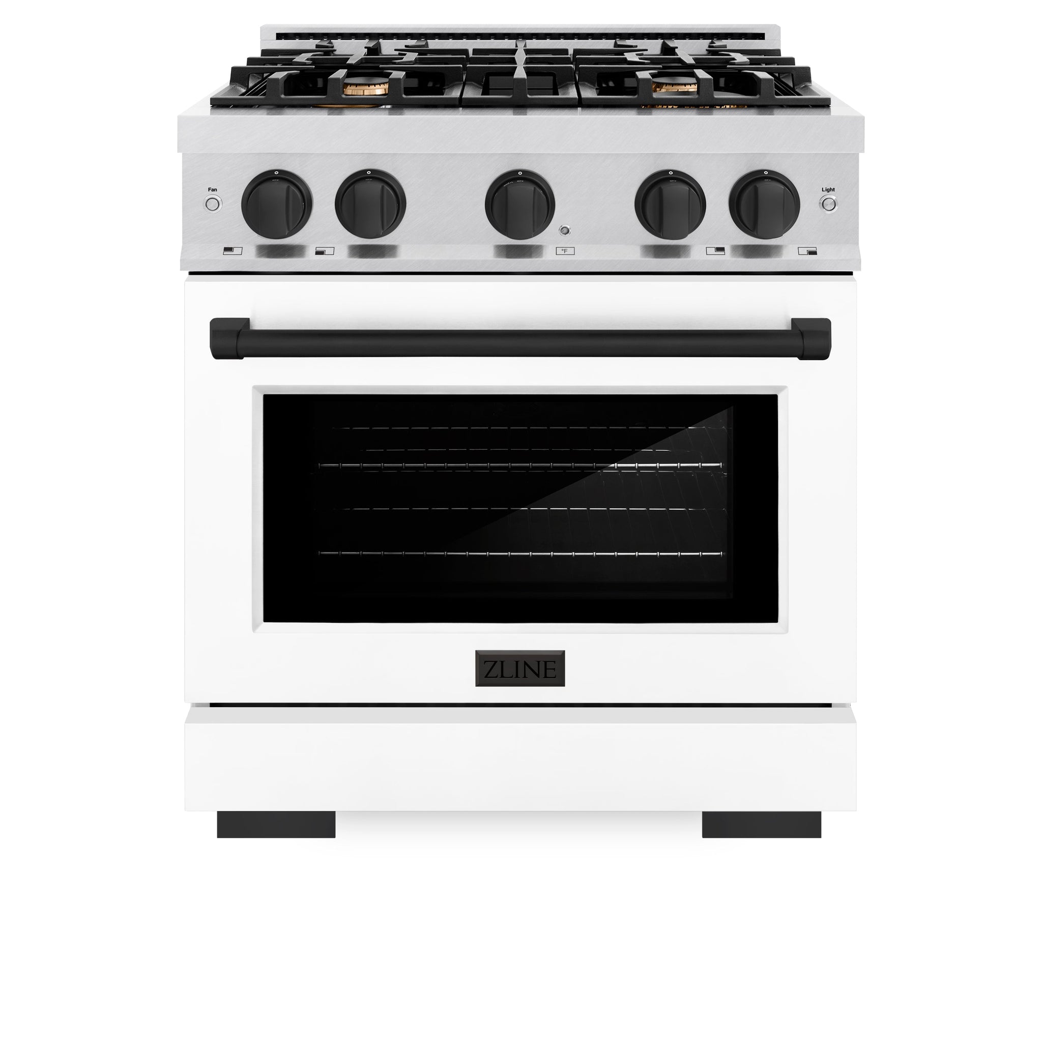ZLINE Autograph Edition 30 in. 4.2 cu. ft. Select Gas Range with 4 Burner Cooktop and Convection Gas Oven in Satin Stainless Steel with White Matte Door and Matte Black Accents (HGRSZ-WM-30-MB)