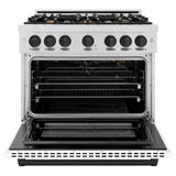 ZLINE Autograph Edition 36 in. 5.2 cu. ft. Select Gas Range with 6 Burner Cooktop and Convection Gas Oven in Satin Stainless Steel with White Matte Door and Matte Black Accents (HGRSZ-WM-36-MB)