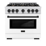 ZLINE Autograph Edition 36 in. 5.2 cu. ft. Select Gas Range with 6 Burner Cooktop and Convection Gas Oven in Satin Stainless Steel with White Matte Door and Matte Black Accents (HGRSZ-WM-36-MB)