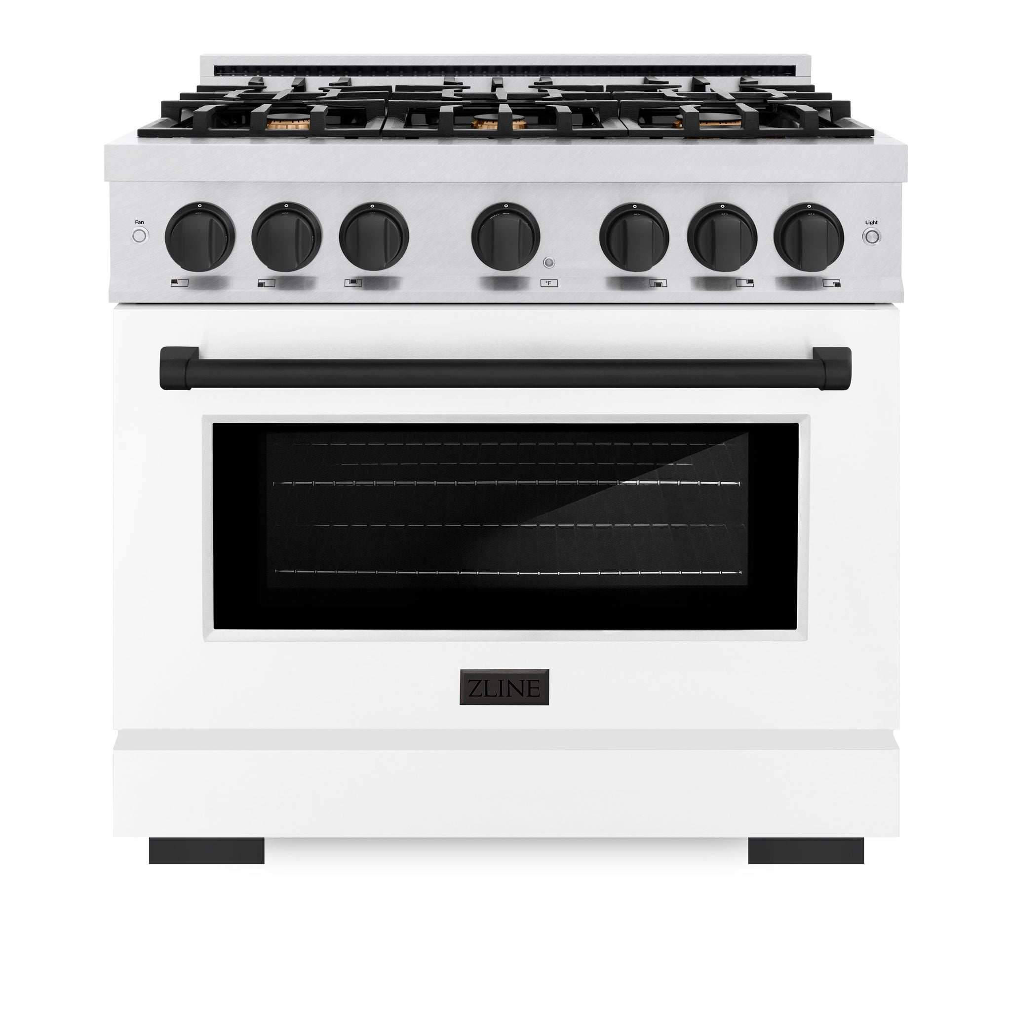 ZLINE Autograph Edition 36 in. 5.2 cu. ft. Select Gas Range with 6 Burner Cooktop and Convection Gas Oven in Satin Stainless Steel with White Matte Door and Matte Black Accents (HGRSZ-WM-36-MB)