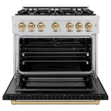 ZLINE Autograph Edition 36 in. 5.2 cu. ft. Select Dual Fuel Range with 6 Burner Gas Cooktop and Electric Convection Oven in Stainless Steel with Black Matte Door and Champagne Bronze Accents (HDRZ-BLM-36-CB)
