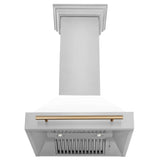 ZLINE Autograph Edition 30 in. Kitchen Package with Stainless Steel Dual Fuel Range with White Matte Door, Range Hood and Dishwasher with Champagne Bronze Accents (3AKP-RAWMRHDWM30-CB)