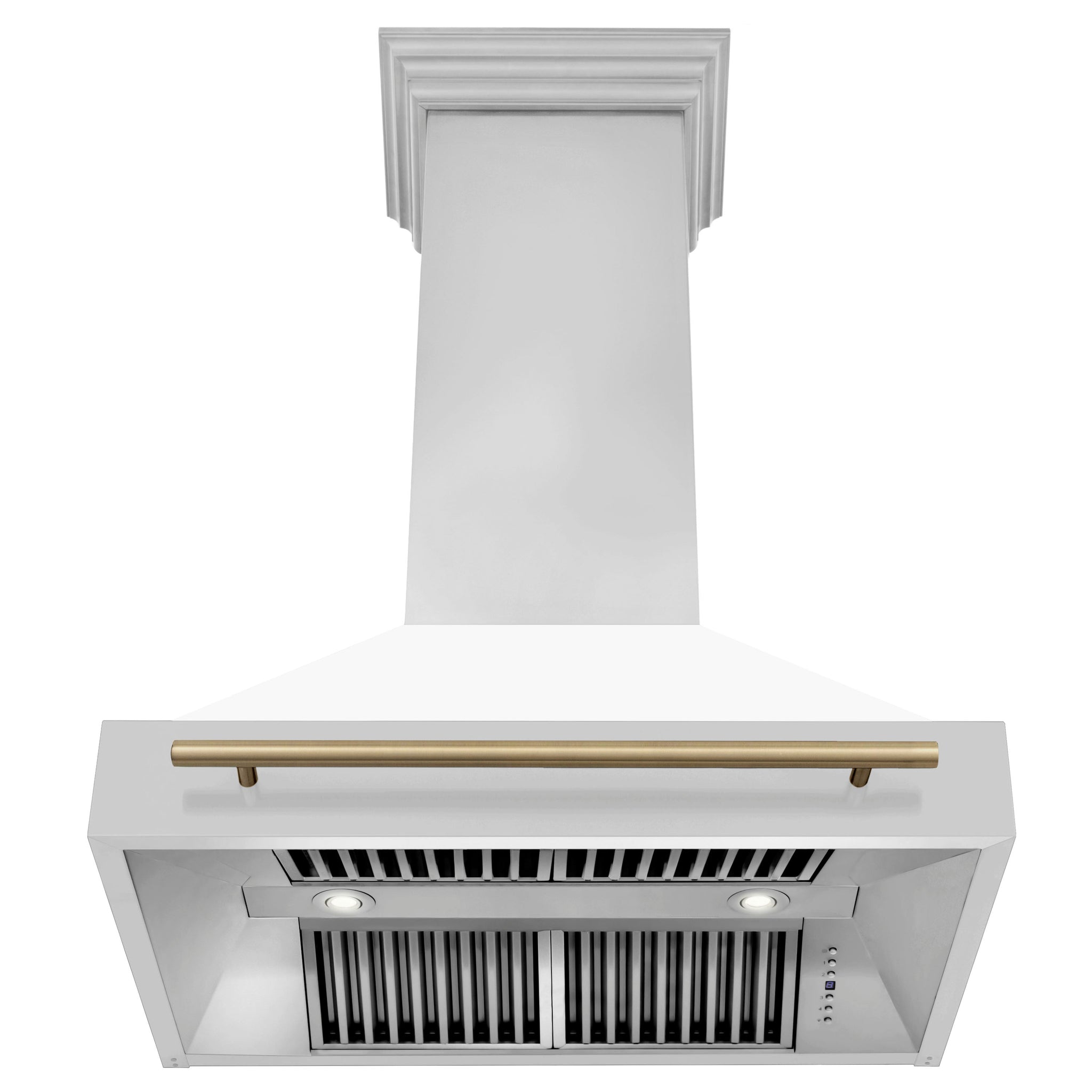 ZLINE Autograph Edition 36 in. Kitchen Package with Stainless Steel Dual Fuel Range with White Matte Door and Range Hood with Champagne Bronze Accents (2AKP-RAWMRH36-CB)