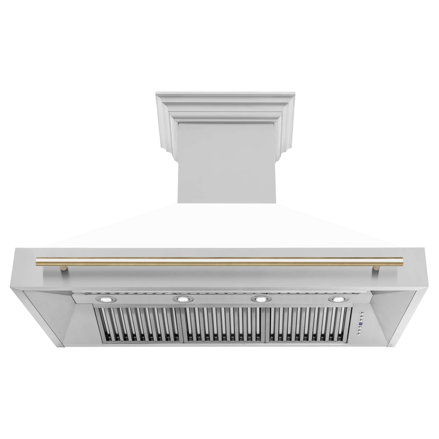 ZLINE Autograph Edition 48 in. Kitchen Package with Stainless Steel Dual Fuel Range with White Matte Door and Range Hood with Polished Gold Accents (2AKP-RAWMRH48-G)