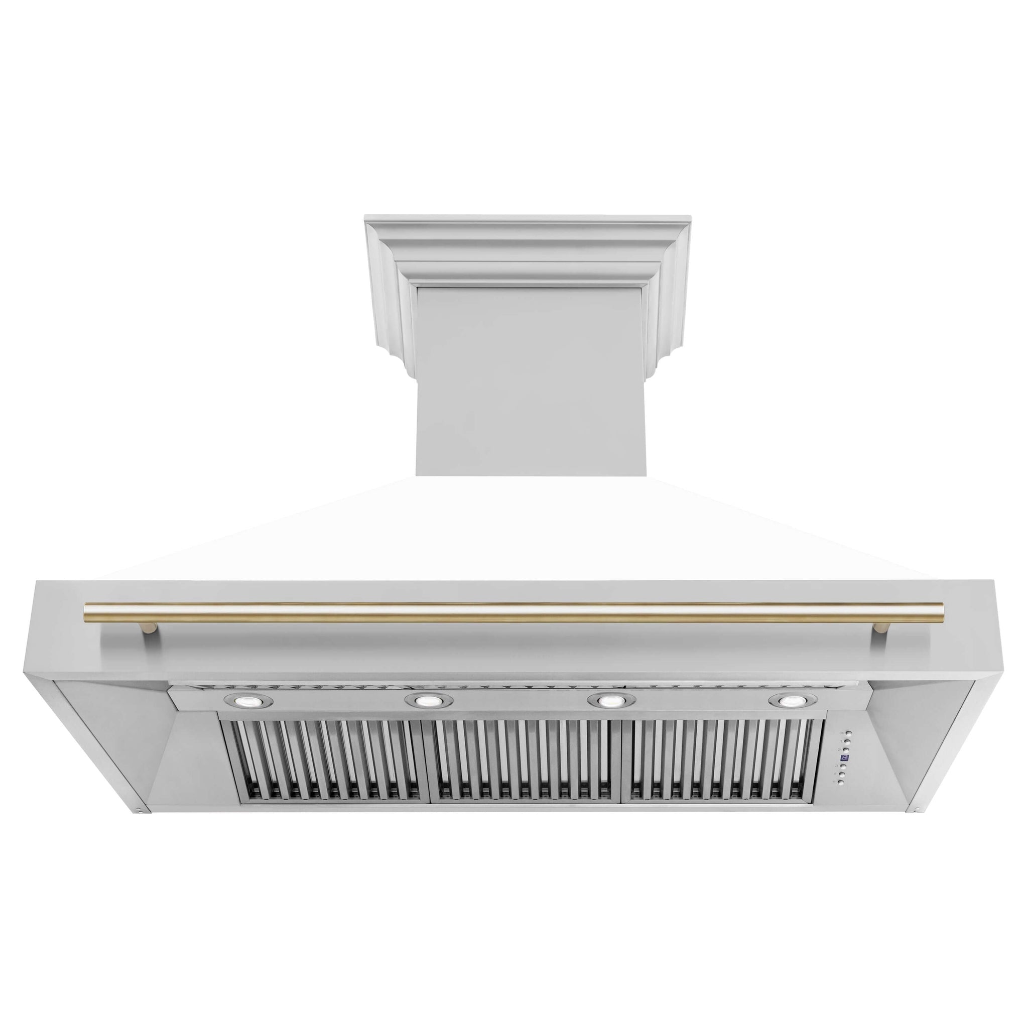 ZLINE Autograph Edition 48 in. Kitchen Package with Stainless Steel Dual Fuel Range with White Matte Door and Range Hood with Polished Gold Accents (2AKP-RAWMRH48-G)
