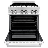 ZLINE 30 in. 4.0 cu. ft. Legacy Dual Fuel Range with 4 Burner Gas Cooktop and Electric Convection Oven in Stainless Steel with Griddle and White Matte Door (RA-WM-GR-30)
