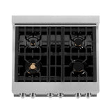 ZLINE 30 in. 4.0 cu. ft. Legacy Dual Fuel Range with Gas Cooktop and Electric Convection Oven in Satin Stainless Steel with 4 Brass Burners and Griddle (RAS-SN-BR-GR-30)