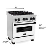 ZLINE Autograph Edition 30 in. Kitchen Package with Stainless Steel Dual Fuel Range with White Matte Door and Range Hood with Matte Black Accents (2AKP-RAWMRH30-MB)