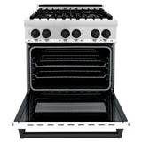 ZLINE Autograph Edition 30 in. Kitchen Package with Stainless Steel Dual Fuel Range with White Matte Door and Range Hood with Matte Black Accents (2AKP-RAWMRH30-MB)
