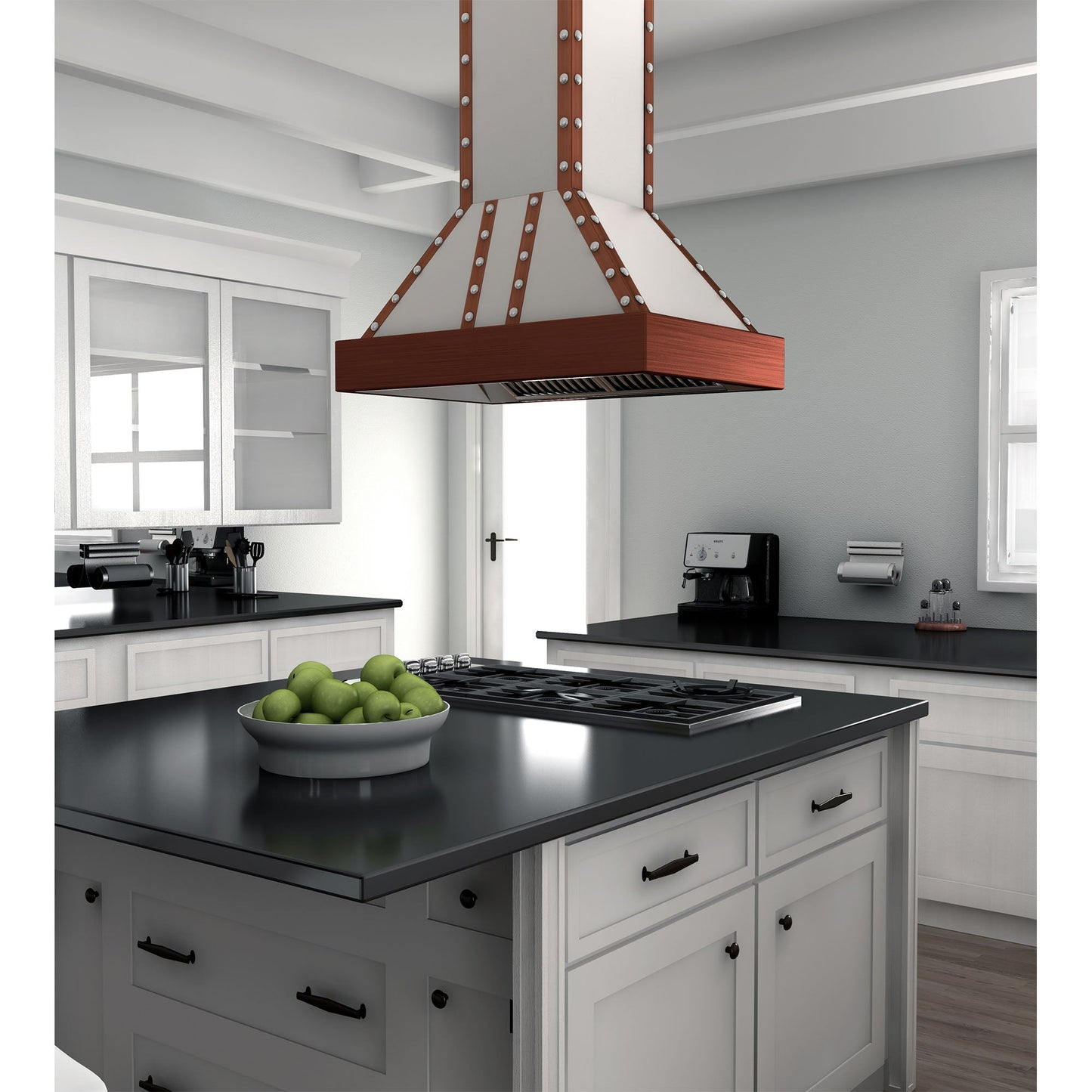 ZLINE 36 in. Designer Series Satin Stainless Steel Island Mount Range Hood with Copper Trim (655i-SCCCS-36)