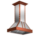 ZLINE 36 in. Designer Series Satin Stainless Steel Island Mount Range Hood with Copper Trim (655i-SCCCS-36)