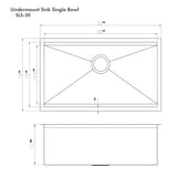ZLINE 30" Garmisch Undermount Single Bowl Stainless Steel Kitchen Sink with Bottom Grid and Accessories (SLS-30)